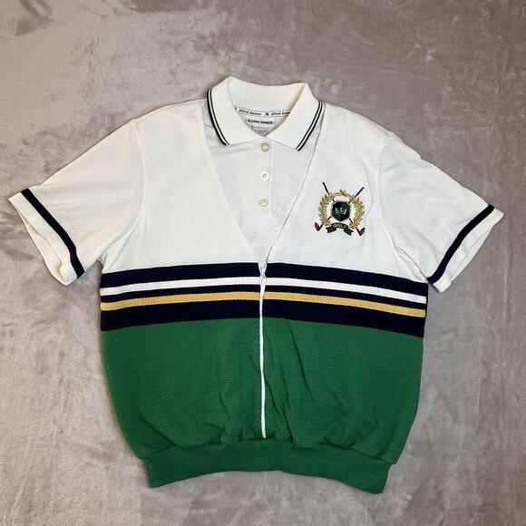 Alfred Dunner Crested Golf Collared Polo Shirt White Green Women’s Sz L READ - Picture 1 of 9